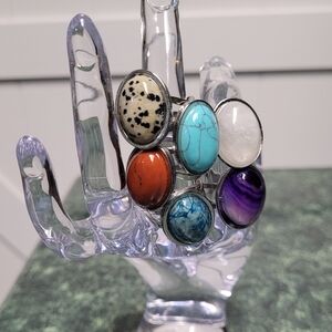 Multi-Variety Stone Silver Stainless Steel Rings